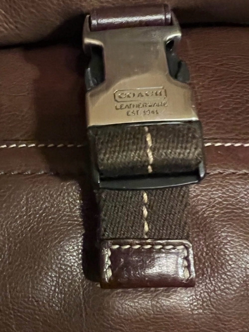 Coach Brown Leather Messenger Bag with Canvas Strap - Picture 13 of 16